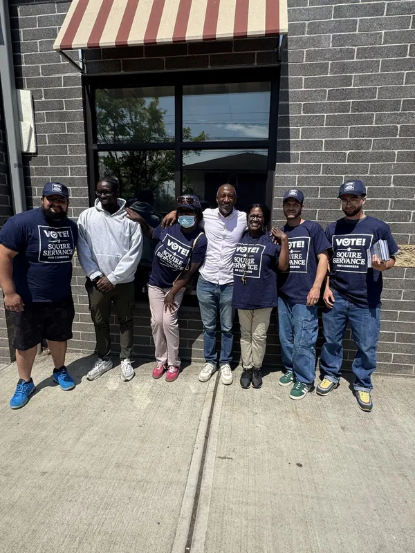 Campaign canvassers gathered outside a field office before heading out to the doors